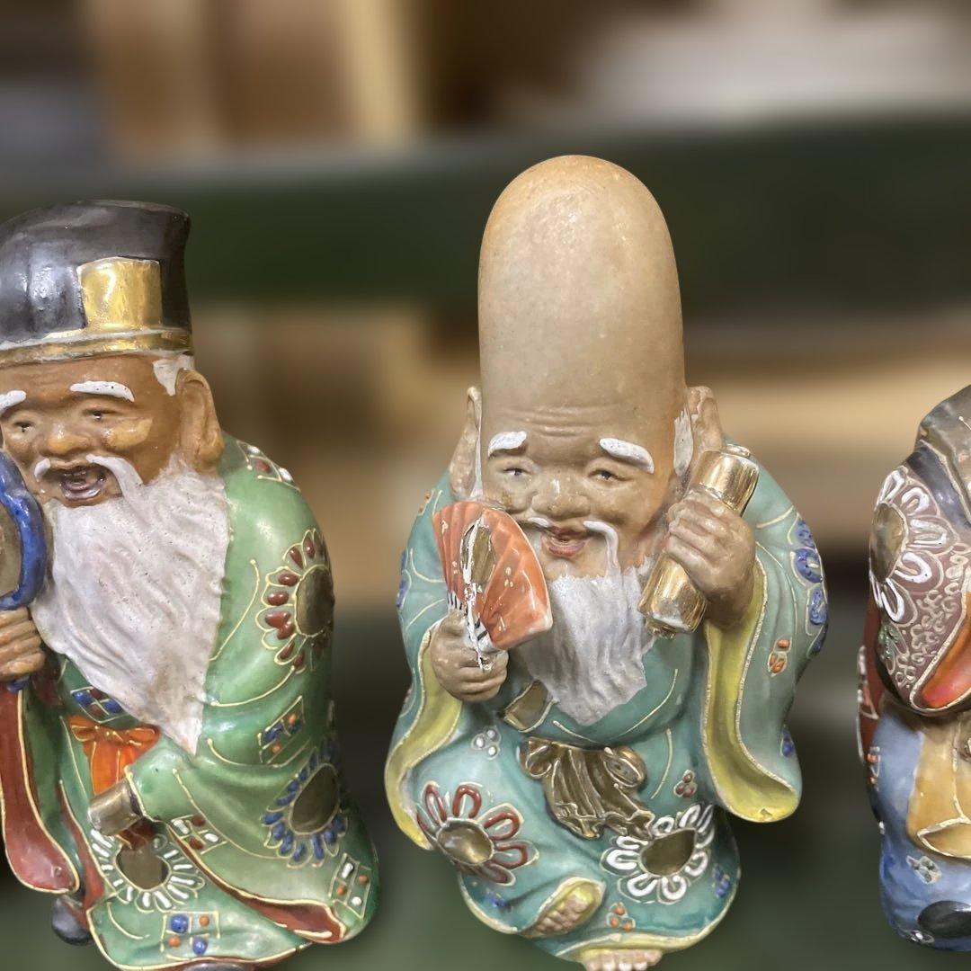 九谷焼七福神像 陶器置物 多色　古美術　骨董　アンティーク　石川県