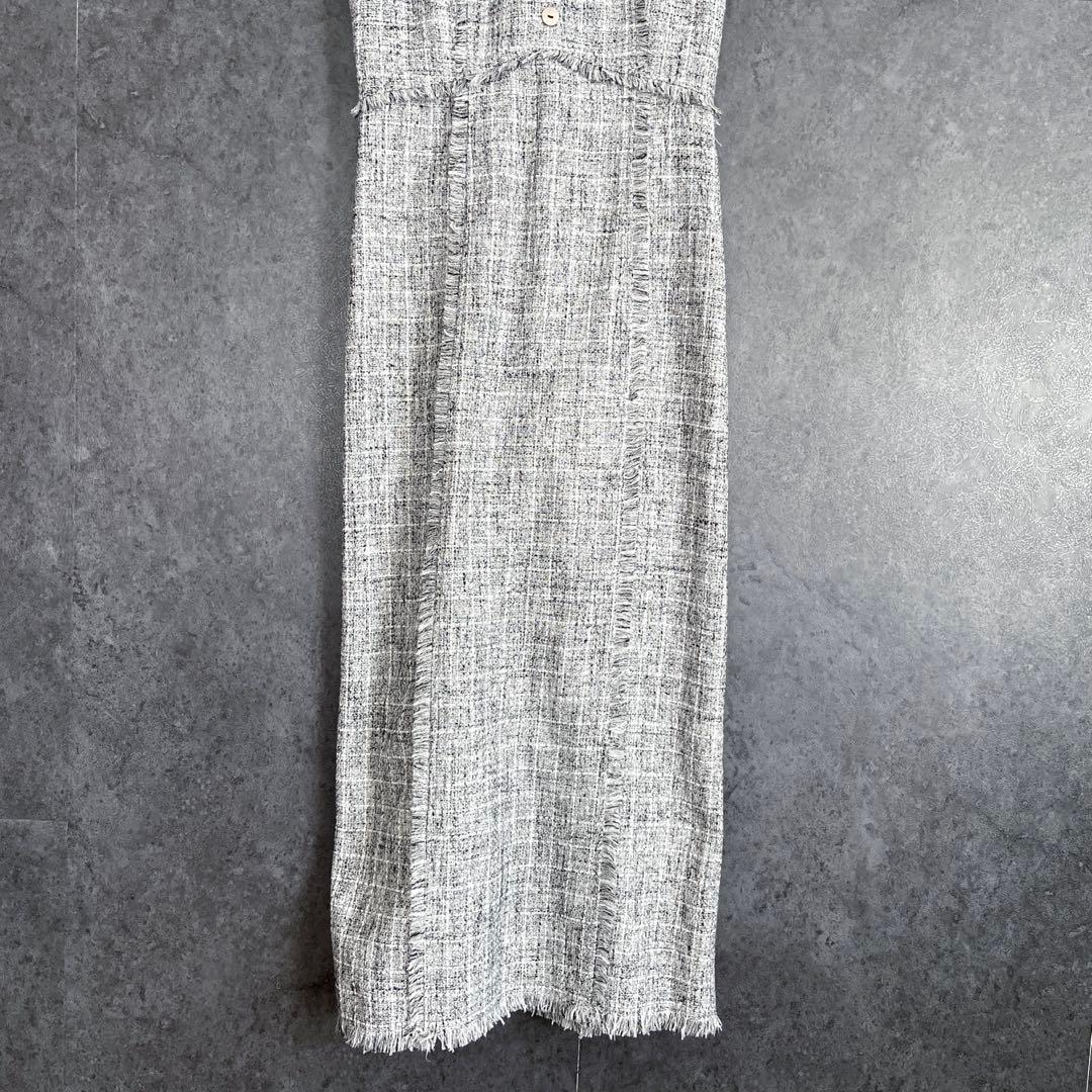 FRAY I.D フリンジデザインツイードポロワンピース ノースリーブ グレー