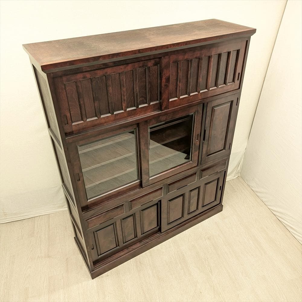 都城民芸　引き戸　幅 150　水屋箪笥　食器棚　キッチンボード　キャビネット