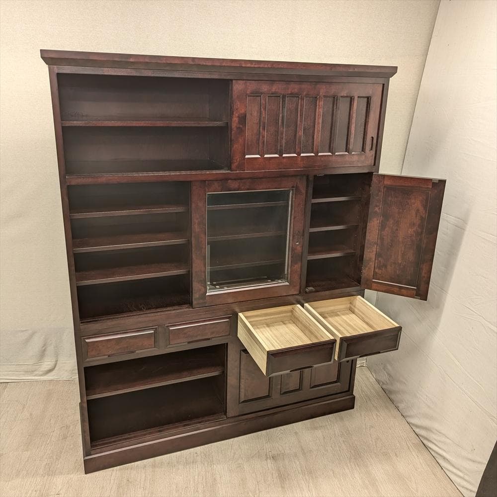 都城民芸　引き戸　幅 150　水屋箪笥　食器棚　キッチンボード　キャビネット