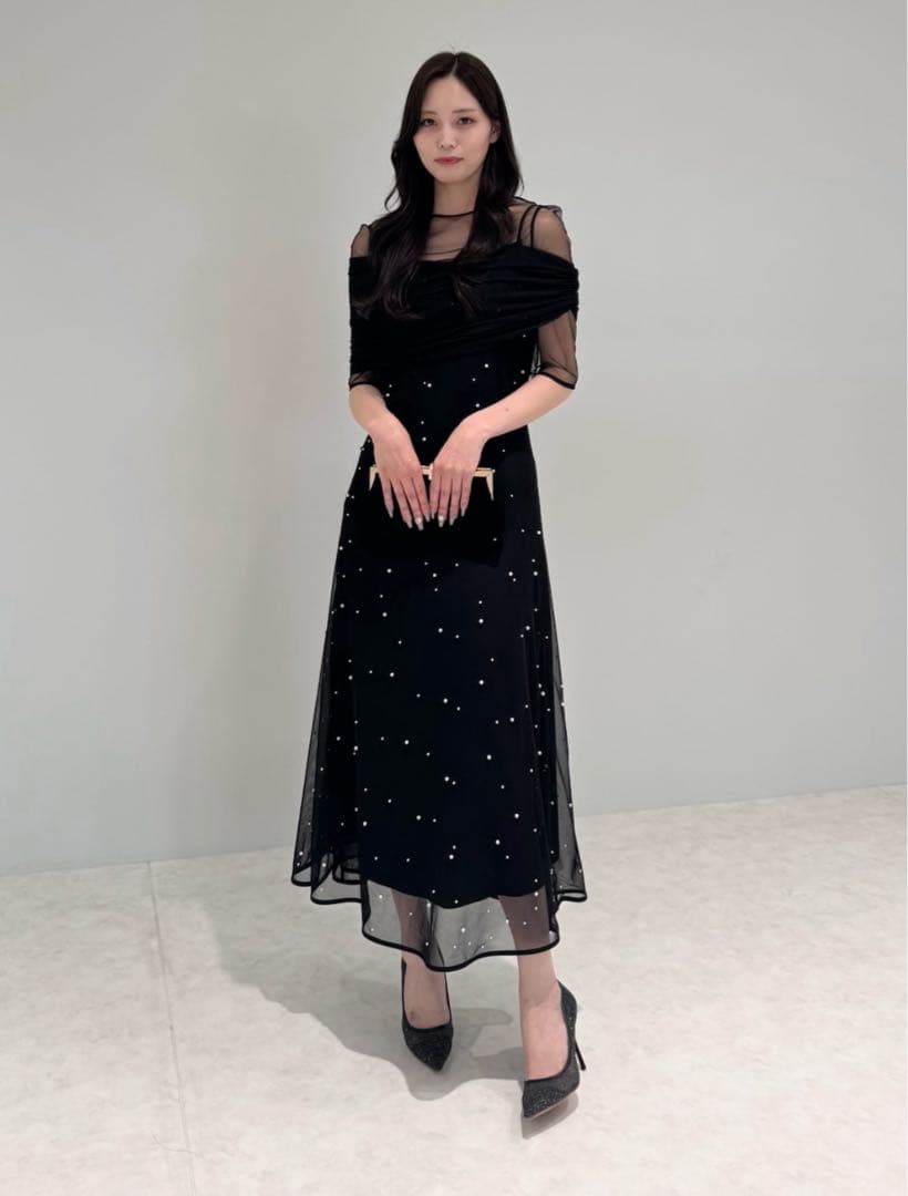 【LEJA】2WAYチュールトップスパールAラインドレスワンピース2点セット