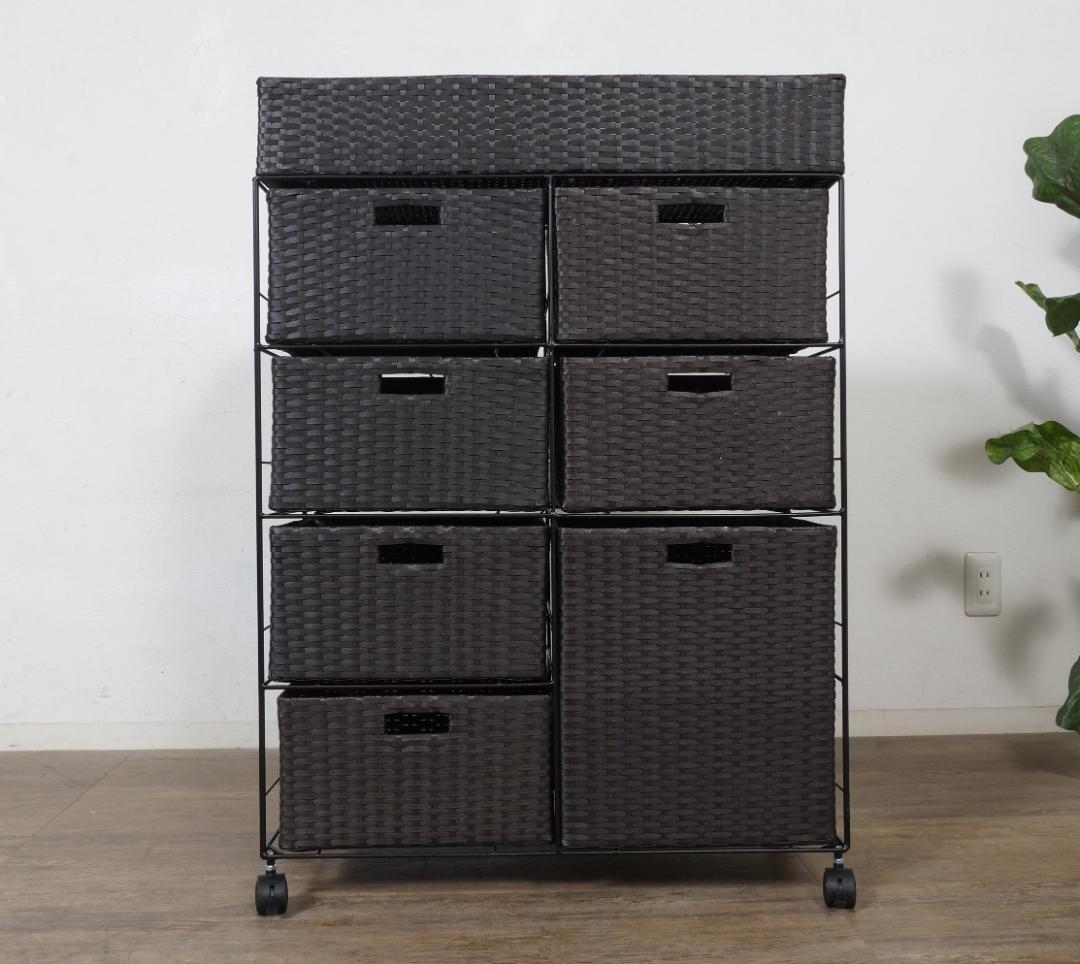 フォロー割【新品】ランドリーチェスト　ラタン調 4段7杯 キャスター付