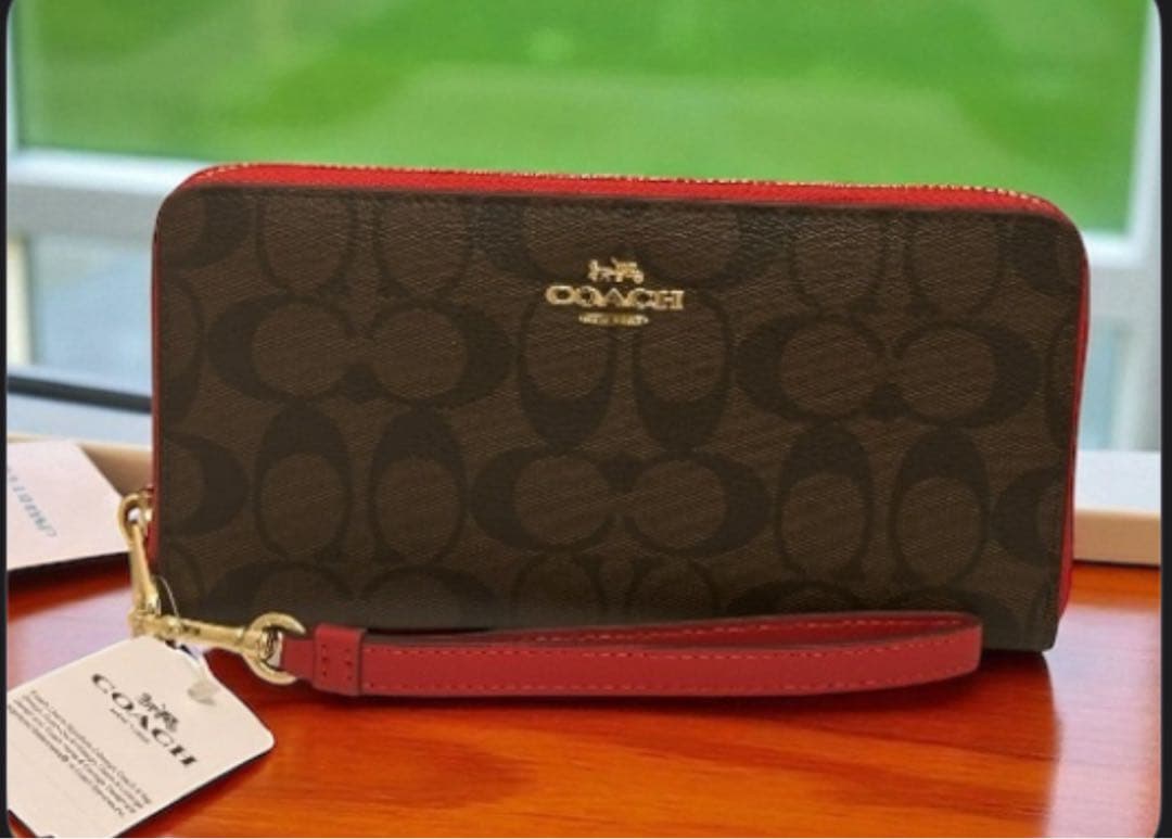 【新品】COACH 【新品】長財布レッド/ブラウン