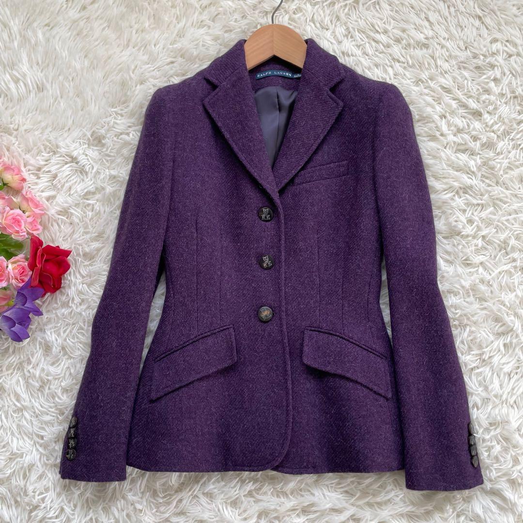 高級RALPH LAURENラルフローレンパープルツイードジャケットイタリア製