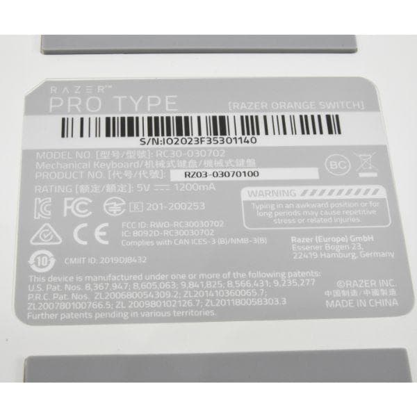 Razer Pro Type ワイヤレスメカニカルキーボード 白