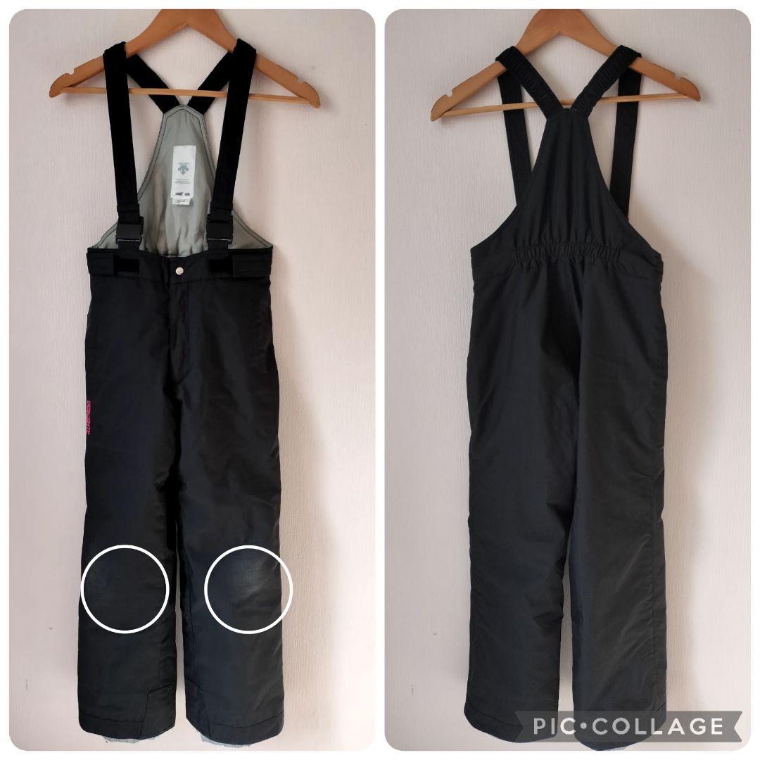 【美品】デサント スキーウェアガールズ 上下 140 ピンク×ブラック 結晶柄