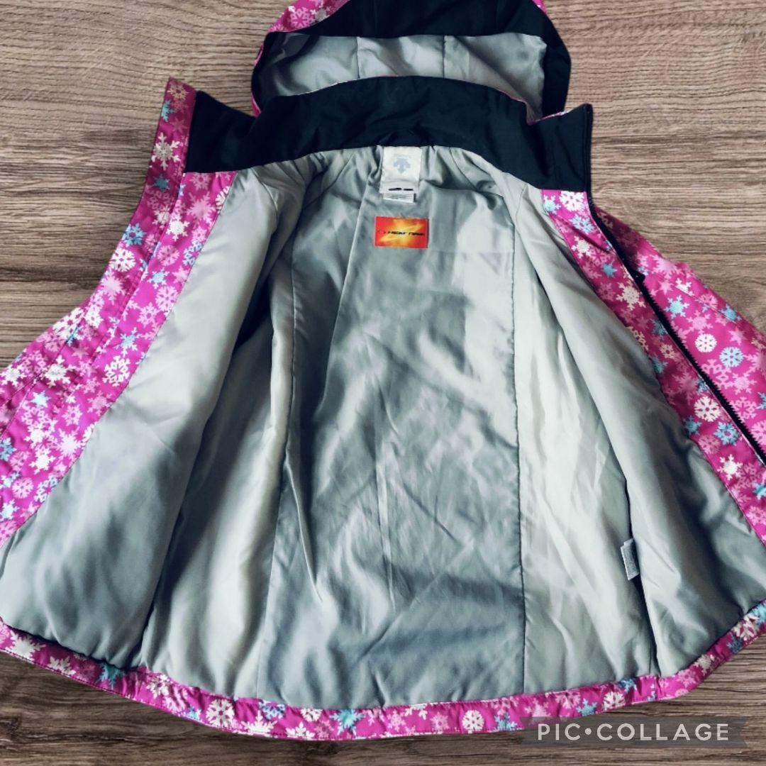 【美品】デサント スキーウェアガールズ 上下 140 ピンク×ブラック 結晶柄