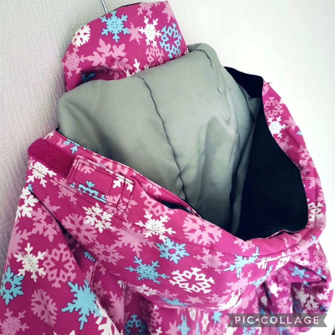 【美品】デサント スキーウェアガールズ 上下 140 ピンク×ブラック 結晶柄