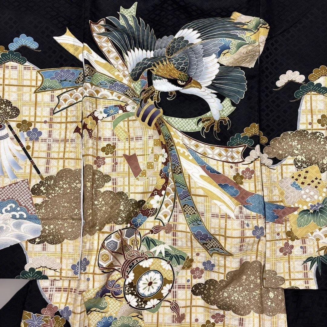 22⭐︎新品正絹産着（祝着）京友禅伝統工芸染、刺繍入、金彩、特選大鷹と熨斗文