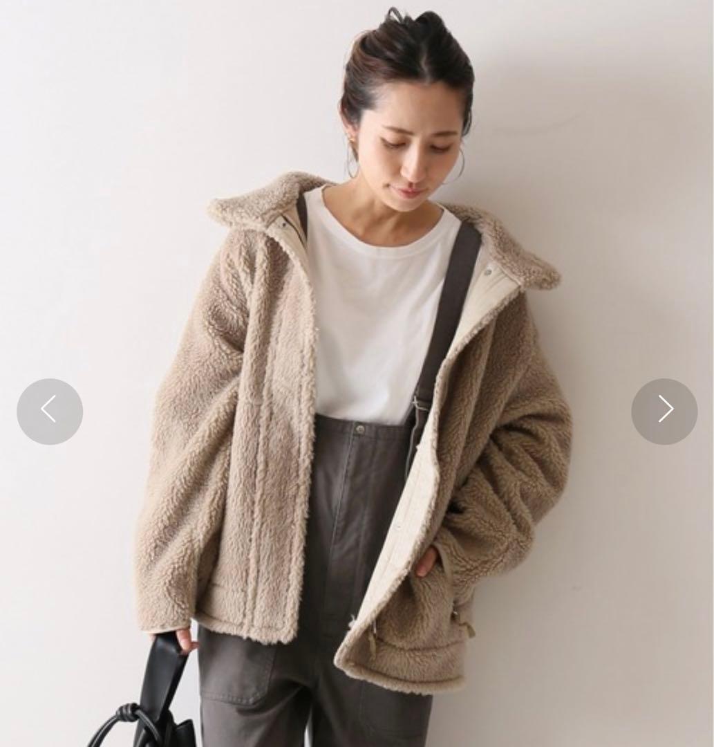 【FRAMeWORK】ボアスタンドブルゾン　グレージュ　36