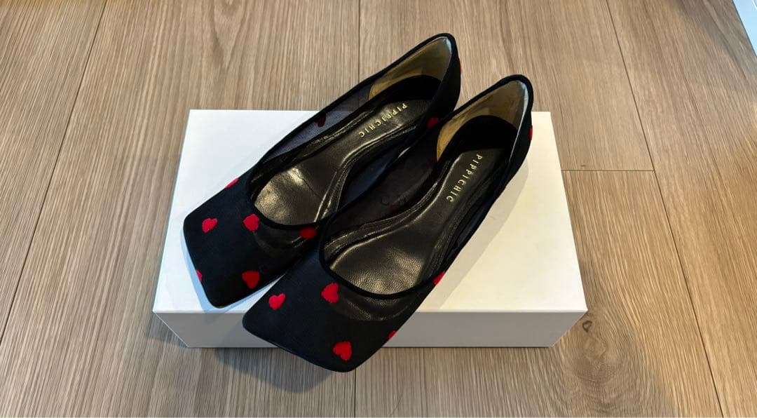 PIPICHIC / ハート柄 スクエアトゥ フラットシューズ