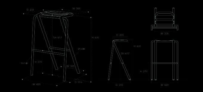 BENT HIGH STOOL スツール BLACK(JTH06)