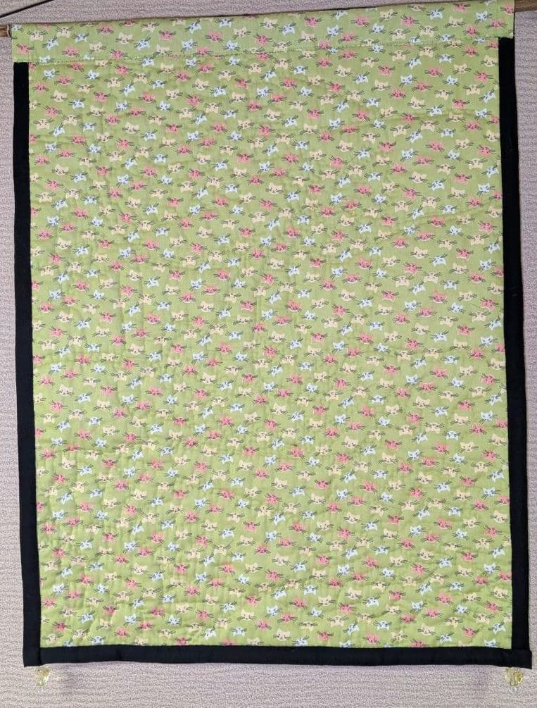 ハンドメイド ステンドグラスキルトタペストリー　猫とひまわり