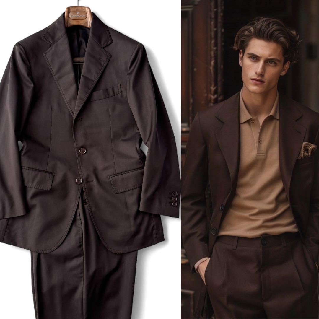 De Petrillo デ ペトリロ ジャケット セットアップ スーツ 茶 S程