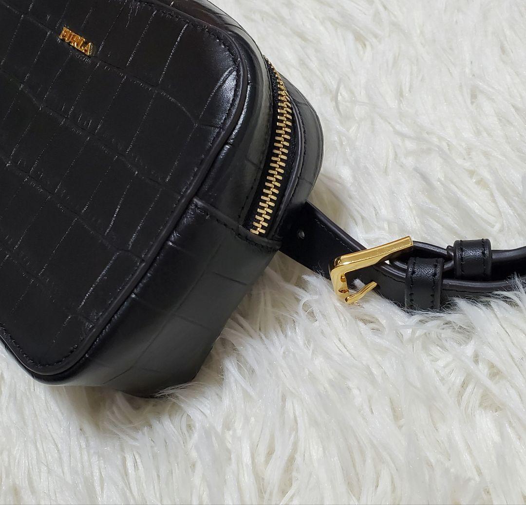 ■未使用に近い フルラ クロコ ウエストバッグ ボディバッグ レザー ブラック