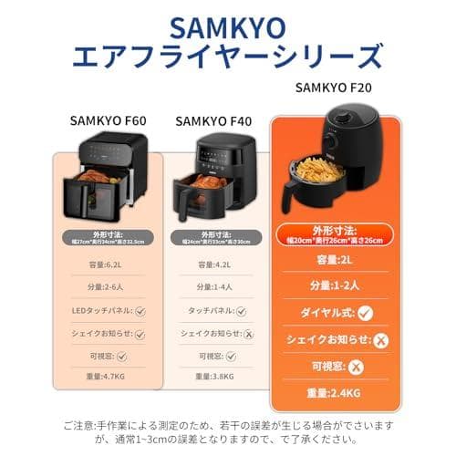 SAMKYO ノンフライヤー エアフライヤー 2L コンパクト 1~2_corg