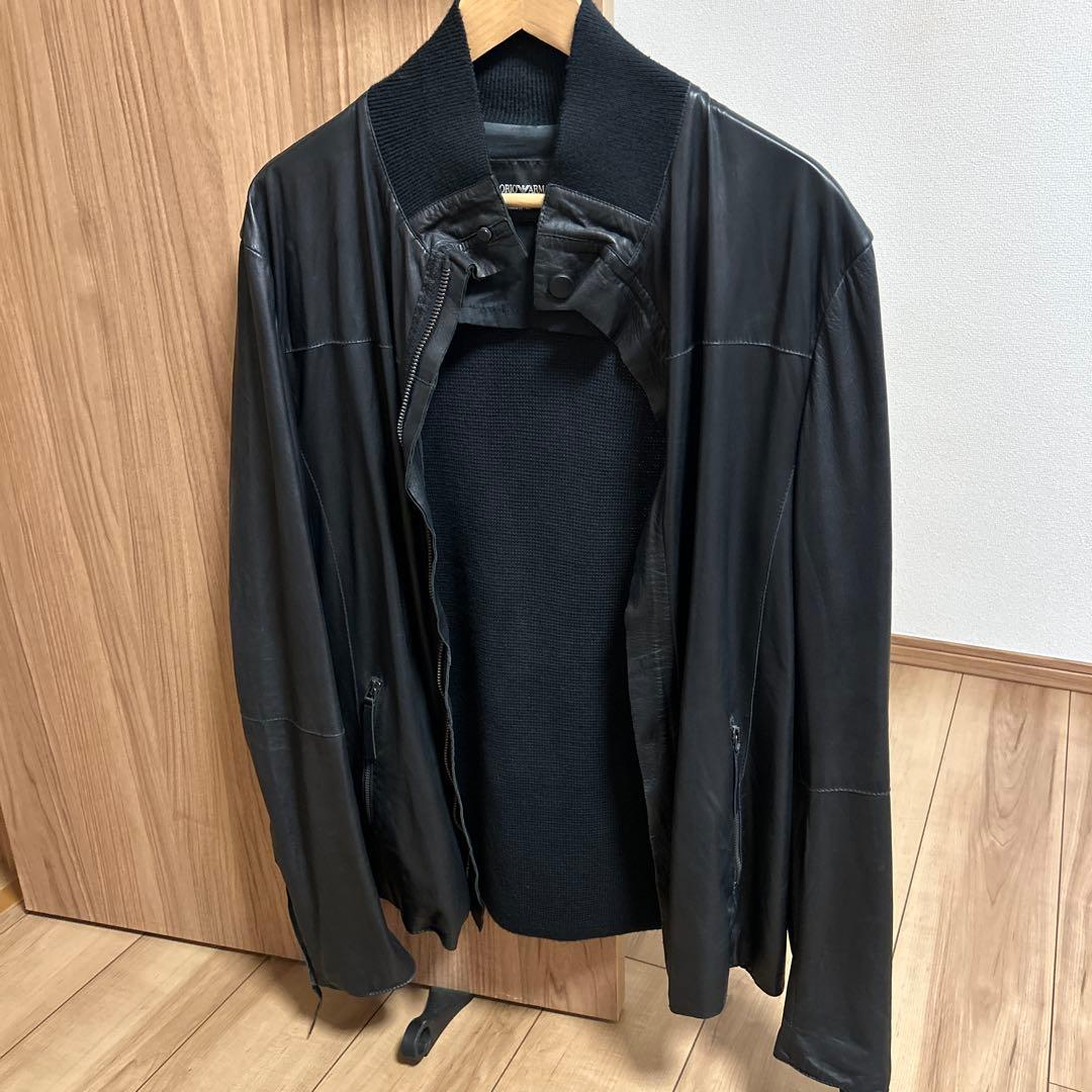 EMPORIO ARMANI レザージャケット・ブルゾン/54/羊革/ブラック/
