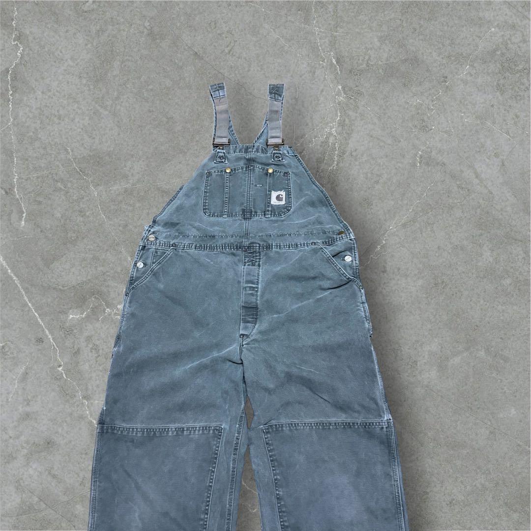 カーハートダブルニーオーバーオールダック地モスグリーンビッグシルエット