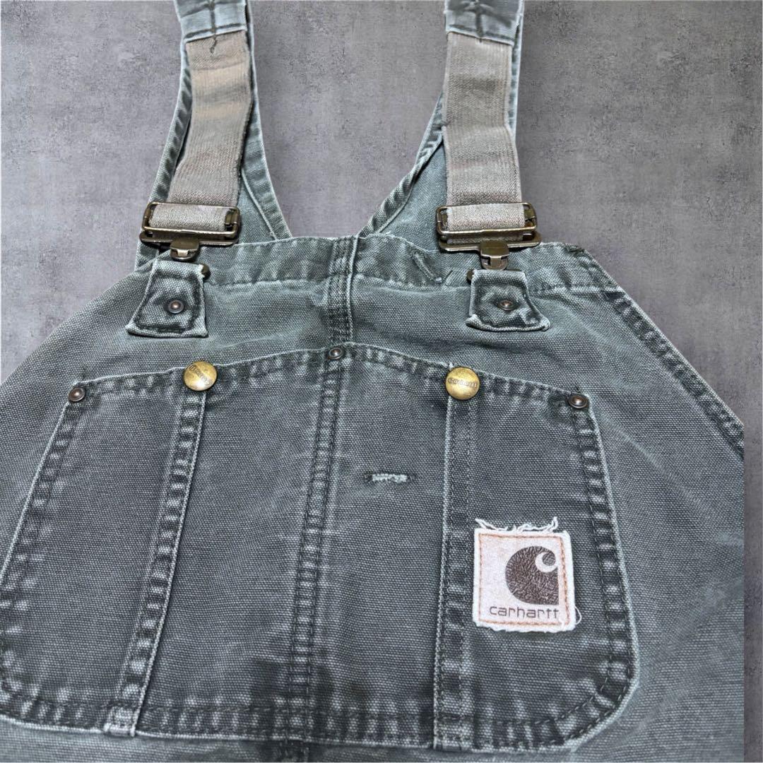 カーハートダブルニーオーバーオールダック地モスグリーンビッグシルエット