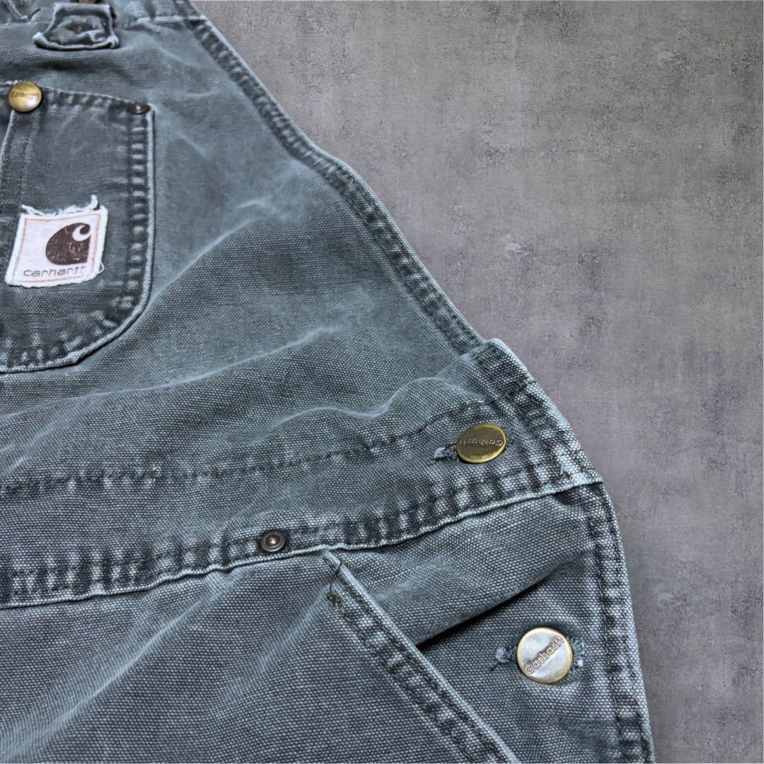 カーハートダブルニーオーバーオールダック地モスグリーンビッグシルエット