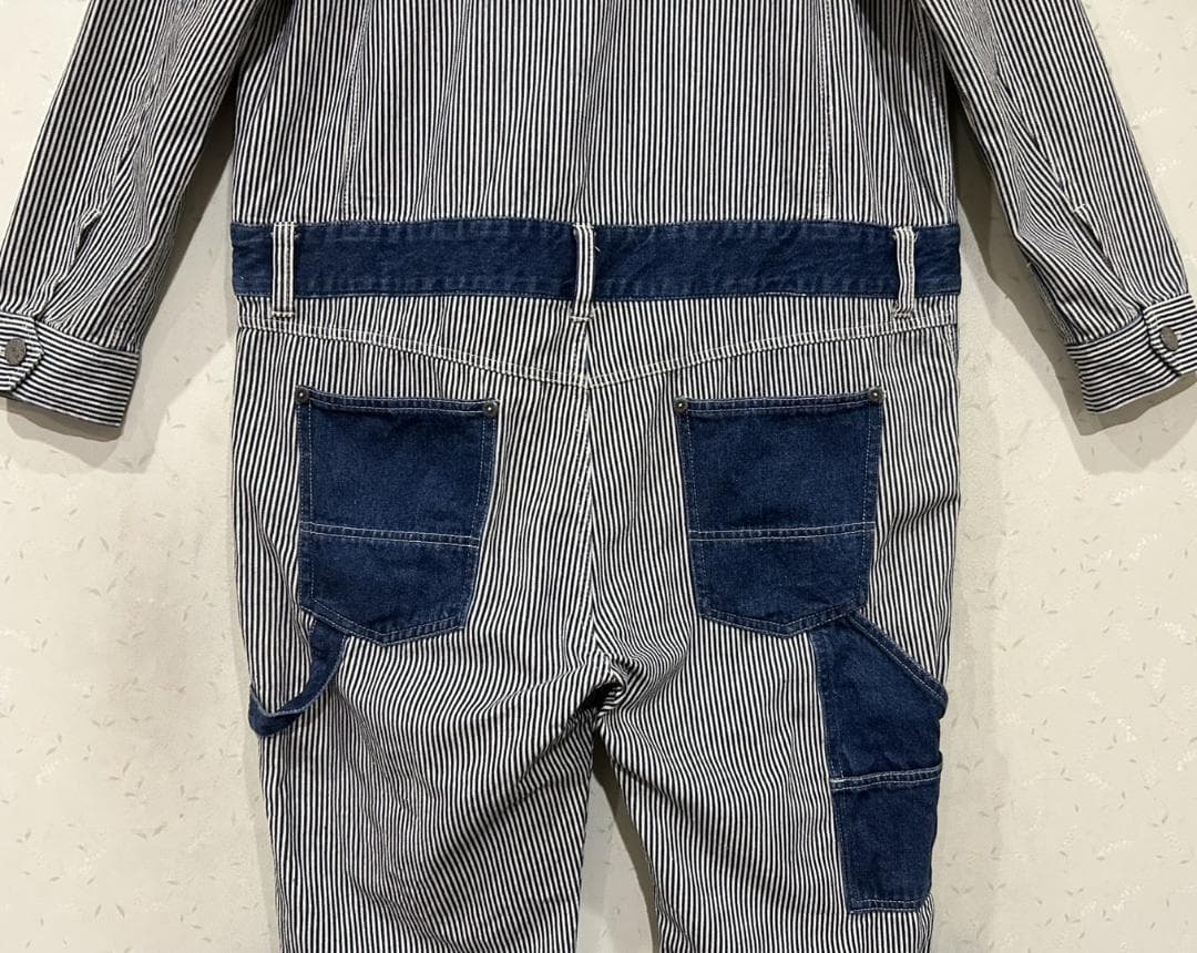 ＊バンソン VANSON バック刺繍 ヒッコリー つなぎ オールインワン XXL