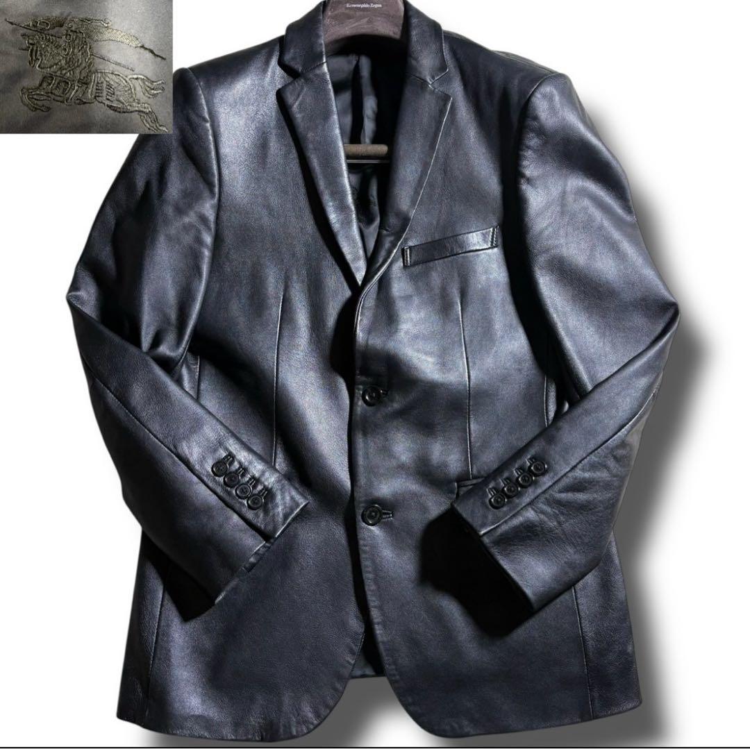 バーバリーブラックレーベル ラムレザー ジャケット シャドウホース 黒 M