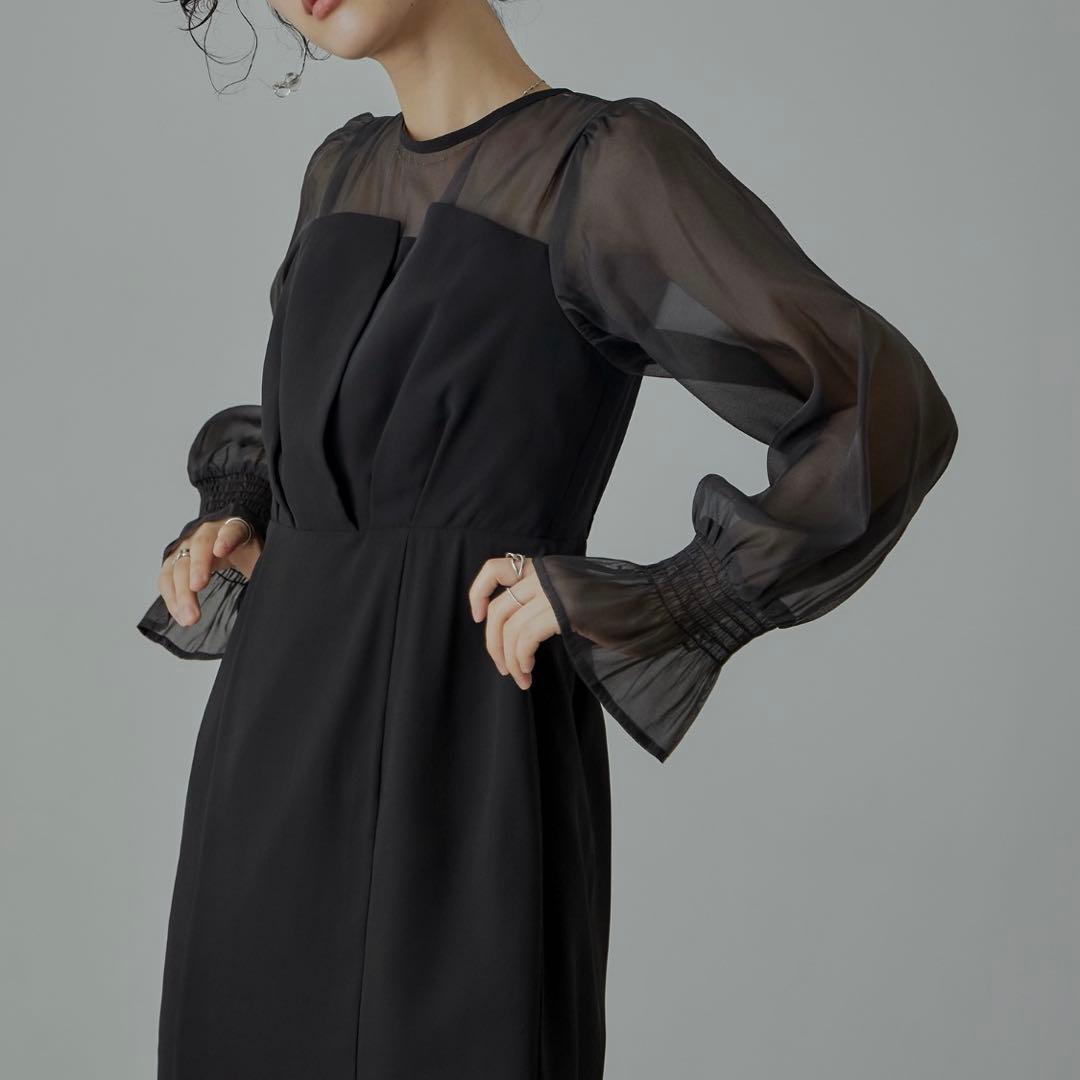 nianaビスチェ風　ボリュームスリーブシフォンドレス　結婚式　お呼ばれ