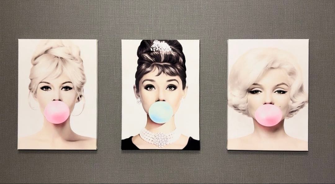 No257木枠付きキャンバスアート　ヘプバーン　マリリンモンロー　アートポスター