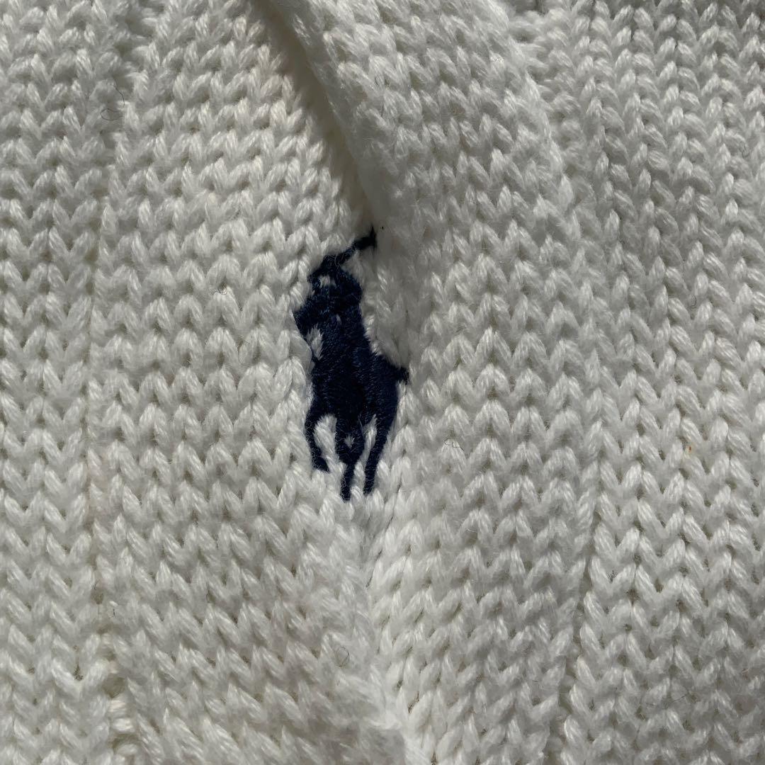 超美品　ポロラルフローレン　コットンケーブル編みジップアップニットブルゾンL白