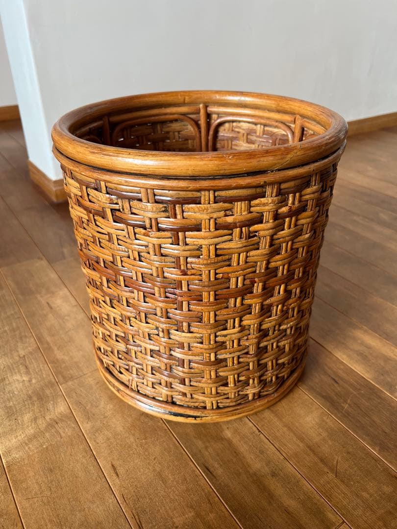 ヴィンデージ 籐 ラタン ダストボックス ごみ箱 小物入れ デパート百貨店購入
