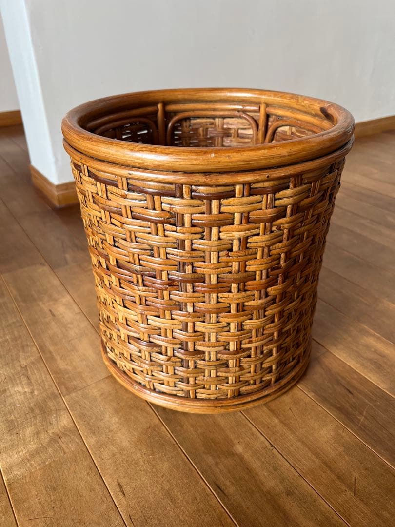 ヴィンデージ 籐 ラタン ダストボックス ごみ箱 小物入れ デパート百貨店購入
