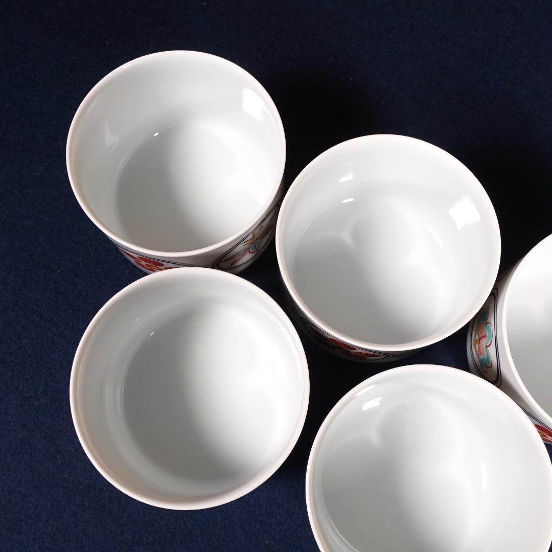 京焼 名工 宮永東山 赤絵松竹梅文 蓋茶碗 5客 共箱