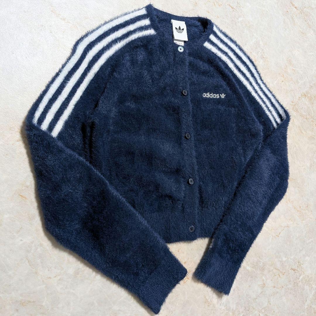 超希少★完売品 adidas フラッフィーニットカーディガン M 紺白 りなてぃ