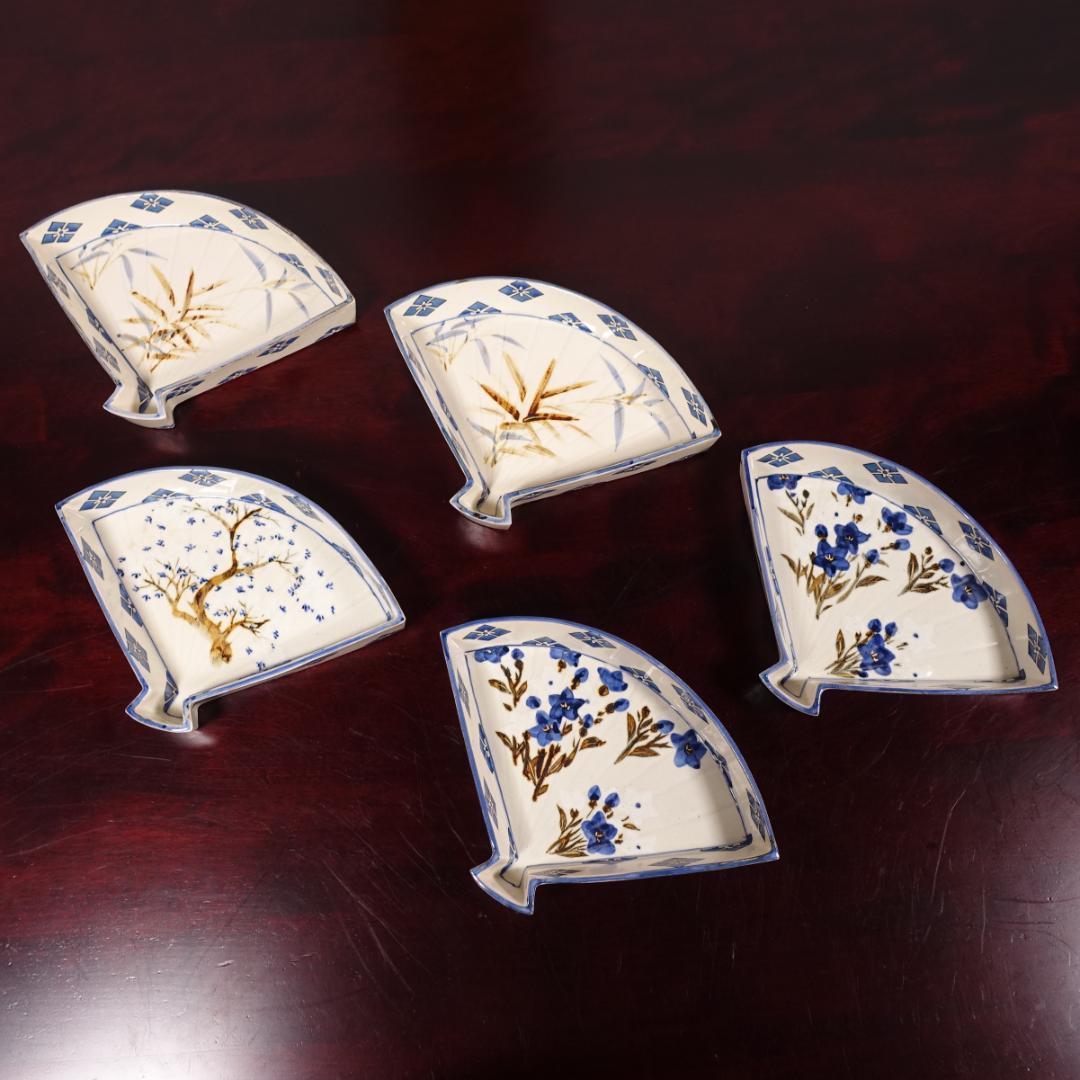 京焼 名工 宮永東山 色絵 図替 扇面 向付 5客