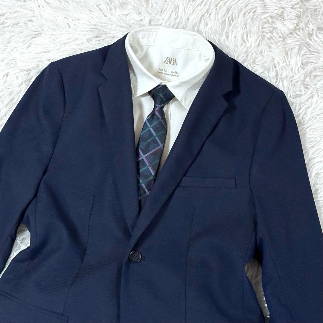 美品 ザラ スーツ 4点セット シャツ ネクタイ付 紺色 男の子 152 卒業式