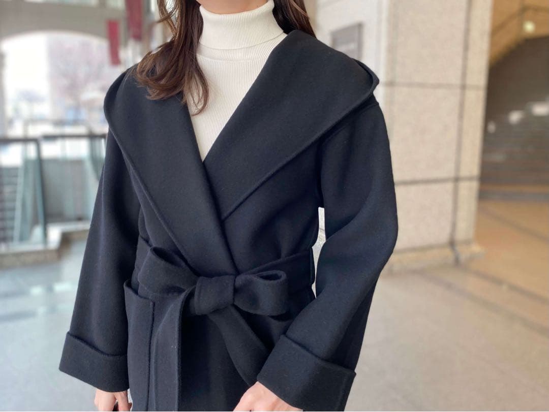 M-premierBLACK ウールベルテッドフーディコート