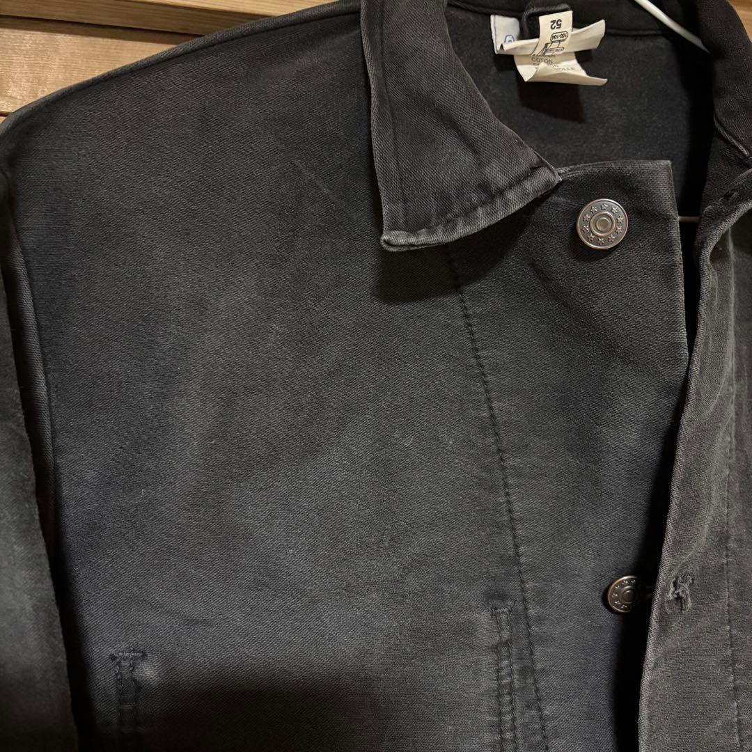 ユーロワークジャケット　カバーオール　モールスキン　黒　52　ヨーロッパ古着