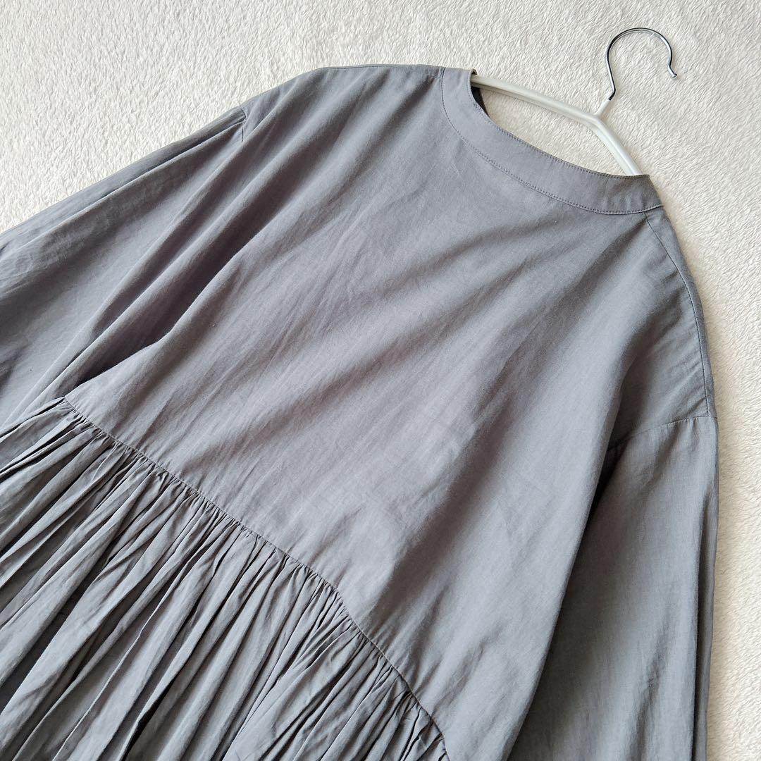 BEARDSLEY✨ギャザーロングワンピース　ゆったり　洗える　グレー　綿100