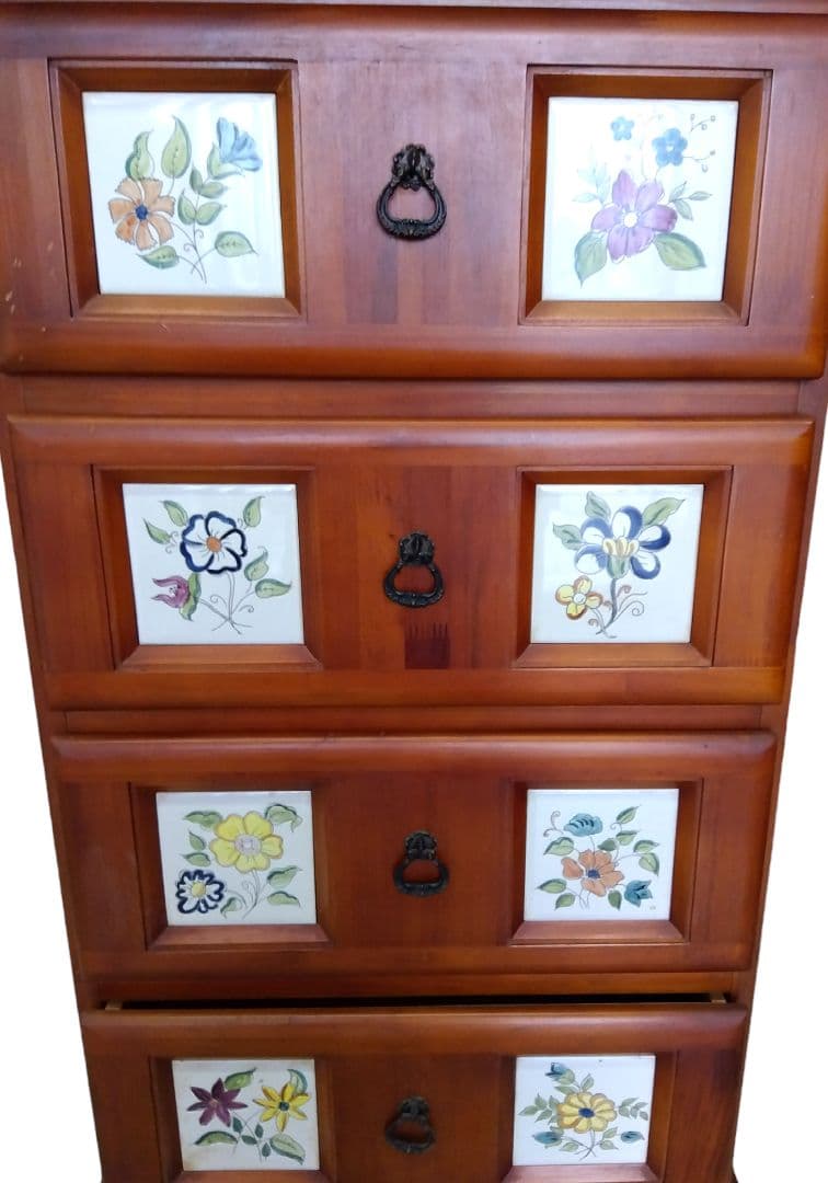 カントリー　北欧　アンティーク　タイルタンス　4段チェスト