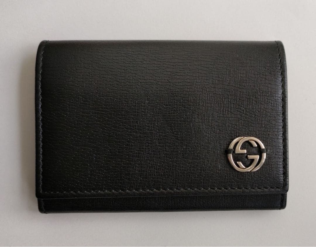 GUCCI インターロッキングG 名刺入れ ブラック レザー メンズ