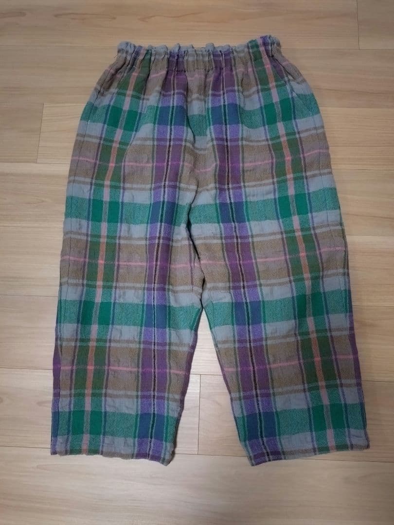 ポ*メ様 tumugu:ツムグ■ウールコットンチェックパンツ☆GREEN系