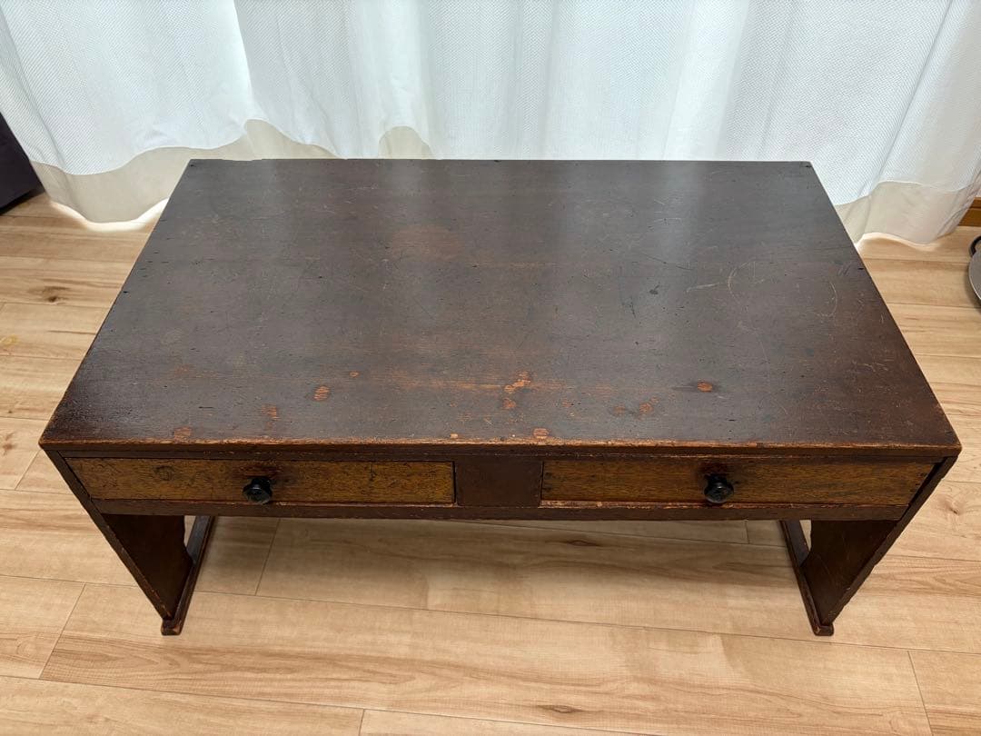 昭和レトロ 文机｜無垢材 引き出し2杯｜古道具 古家具 ローテーブル