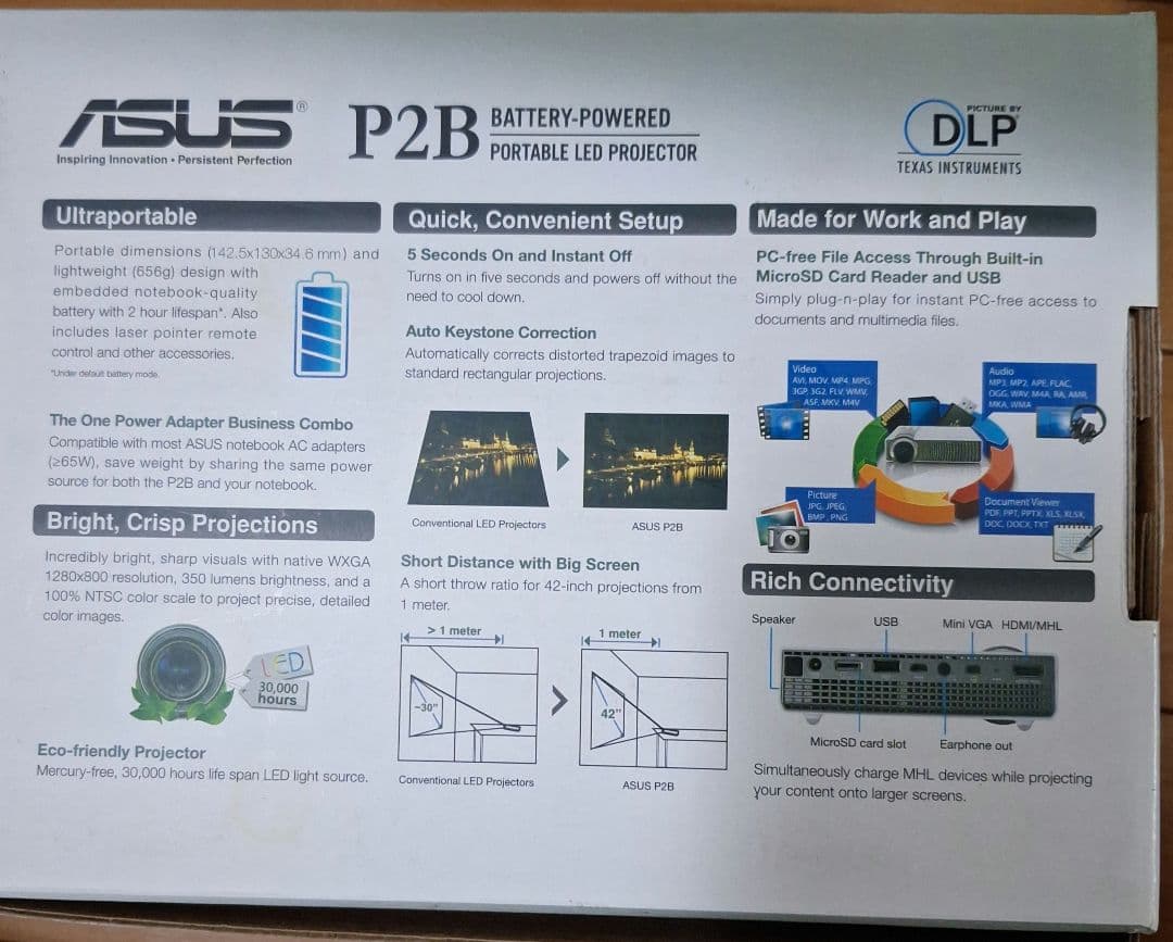 ASUS P2B バッテリー駆動ポータブルLEDプロジェクター