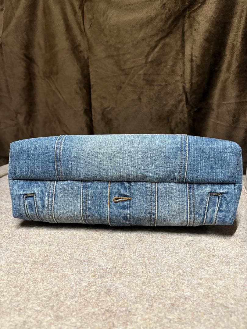 ゆら様 大きめ口金30cmデニムリメイクがま口バッグ 市松ブラウン がま口長財布