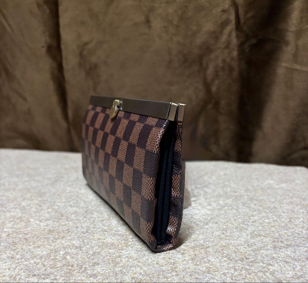 ゆら様 大きめ口金30cmデニムリメイクがま口バッグ 市松ブラウン がま口長財布