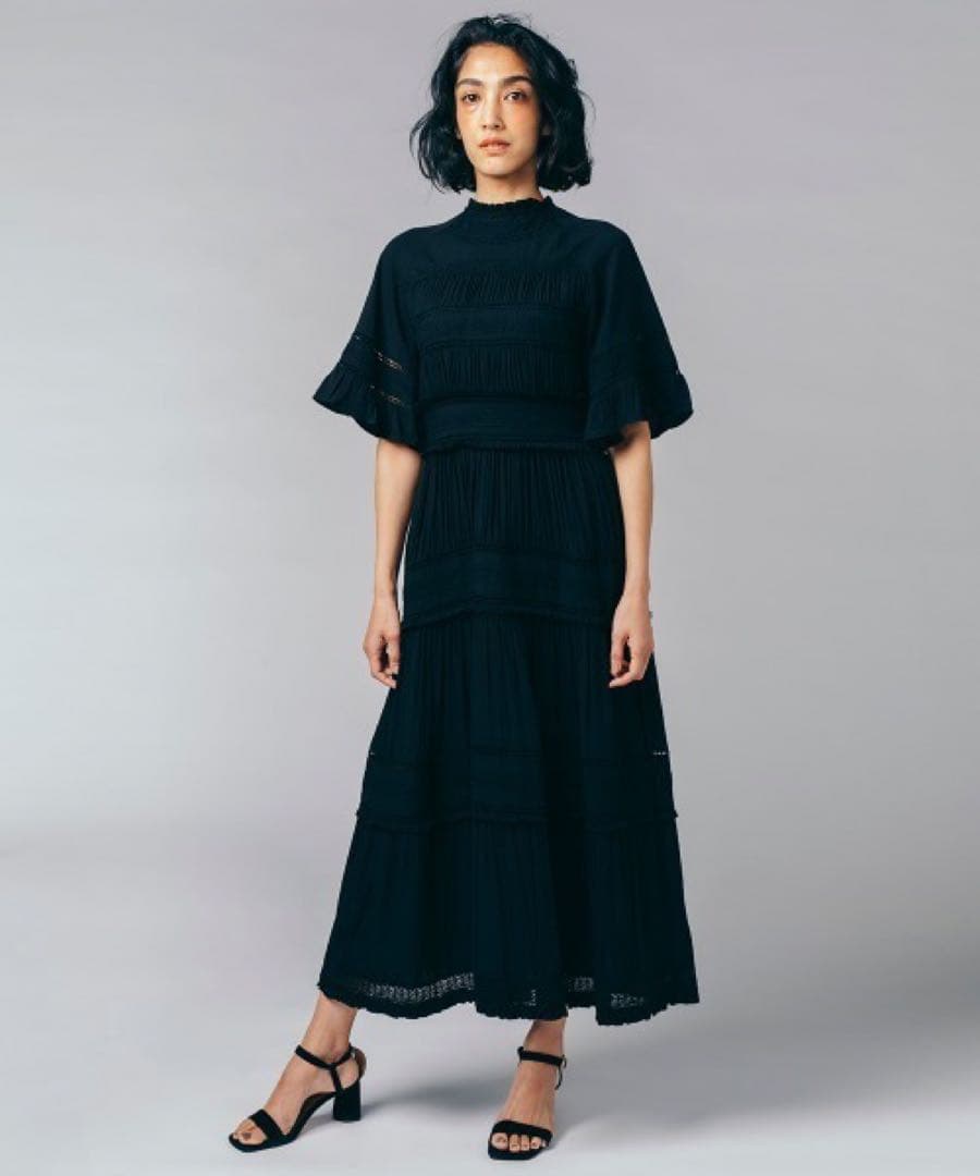 Sov.レーヨンエット+レースロングワンピース