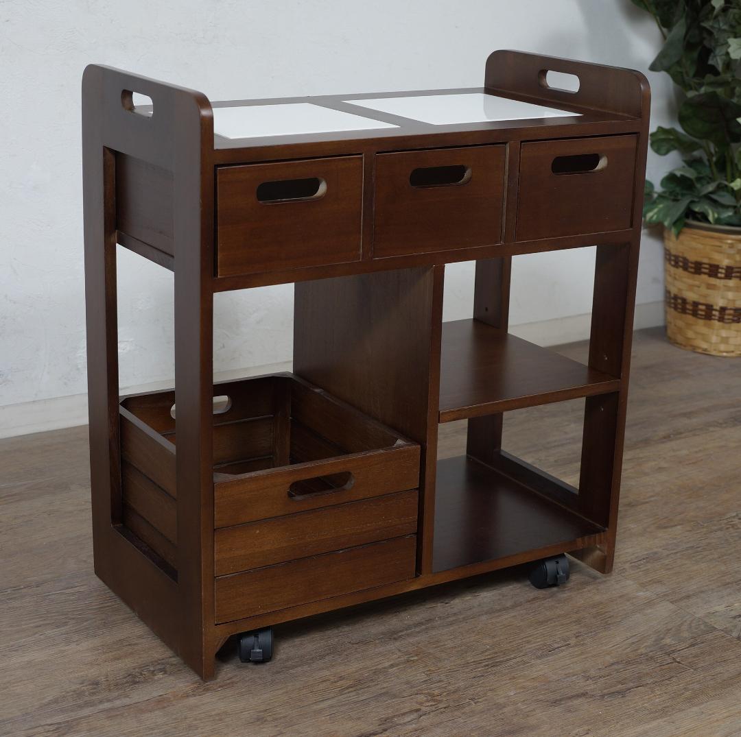 桐製 マルチストッカー キッチンラック 収納　ワゴン　完成品