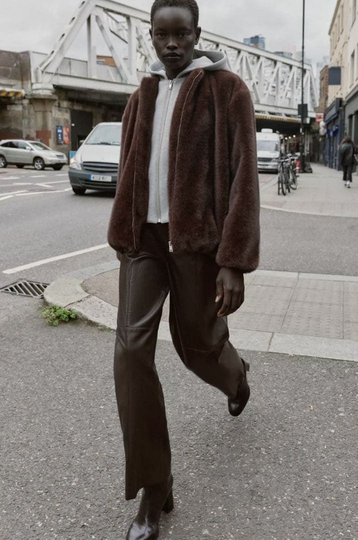 ZARA コントラストフェイクファーフード付きボンバージャケット☆M☆新品未使用