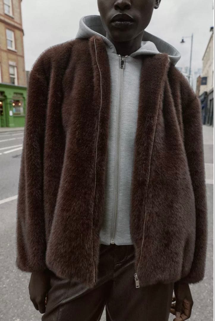 ZARA コントラストフェイクファーフード付きボンバージャケット☆M☆新品未使用