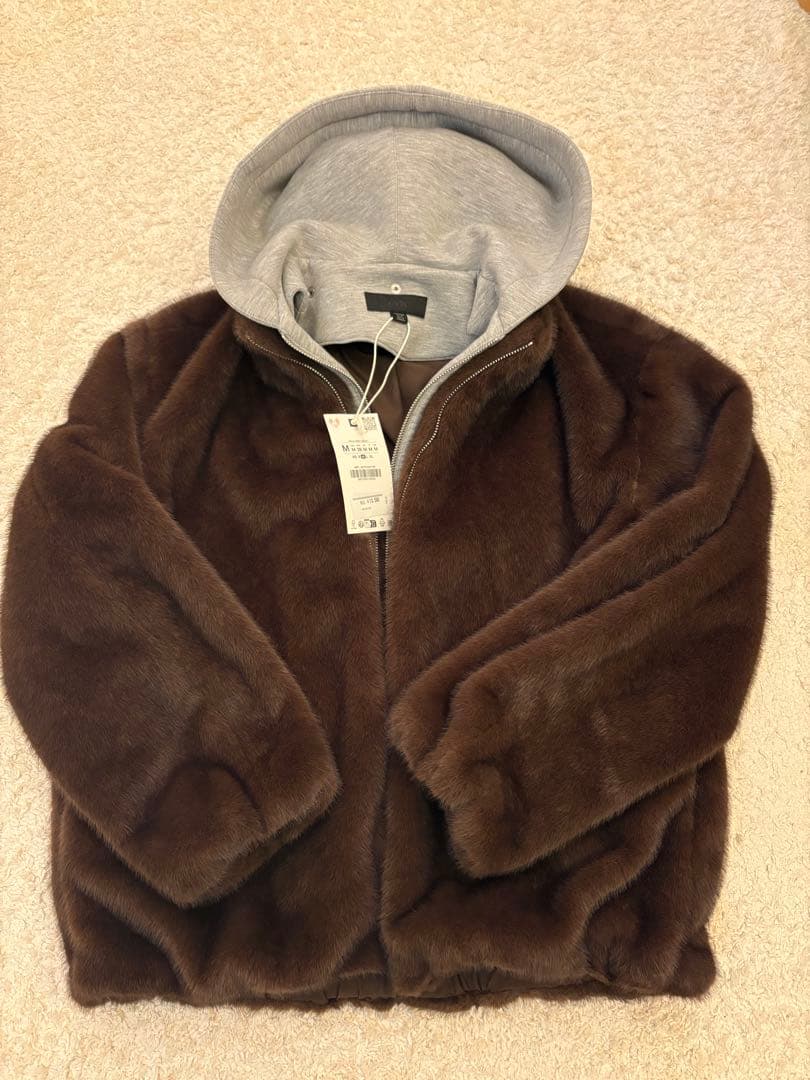 ZARA コントラストフェイクファーフード付きボンバージャケット☆M☆新品未使用